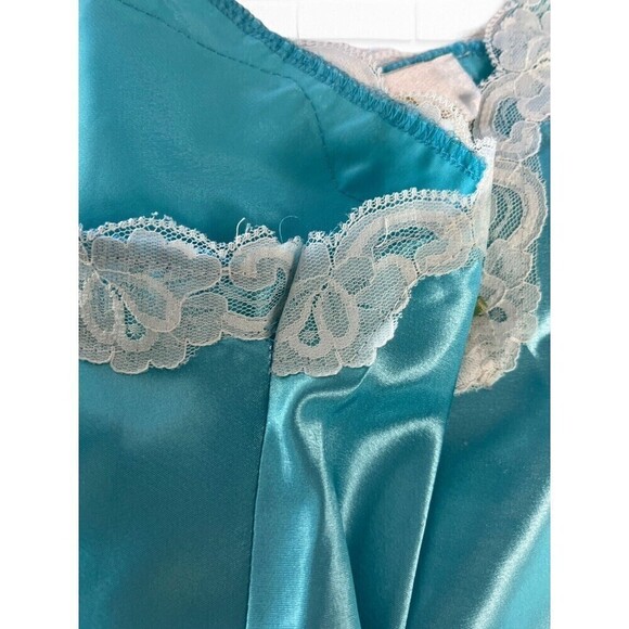 L.A. Intimates Blue Slip Dress Medium Flower Lace Satin - Picture 6 of 9
